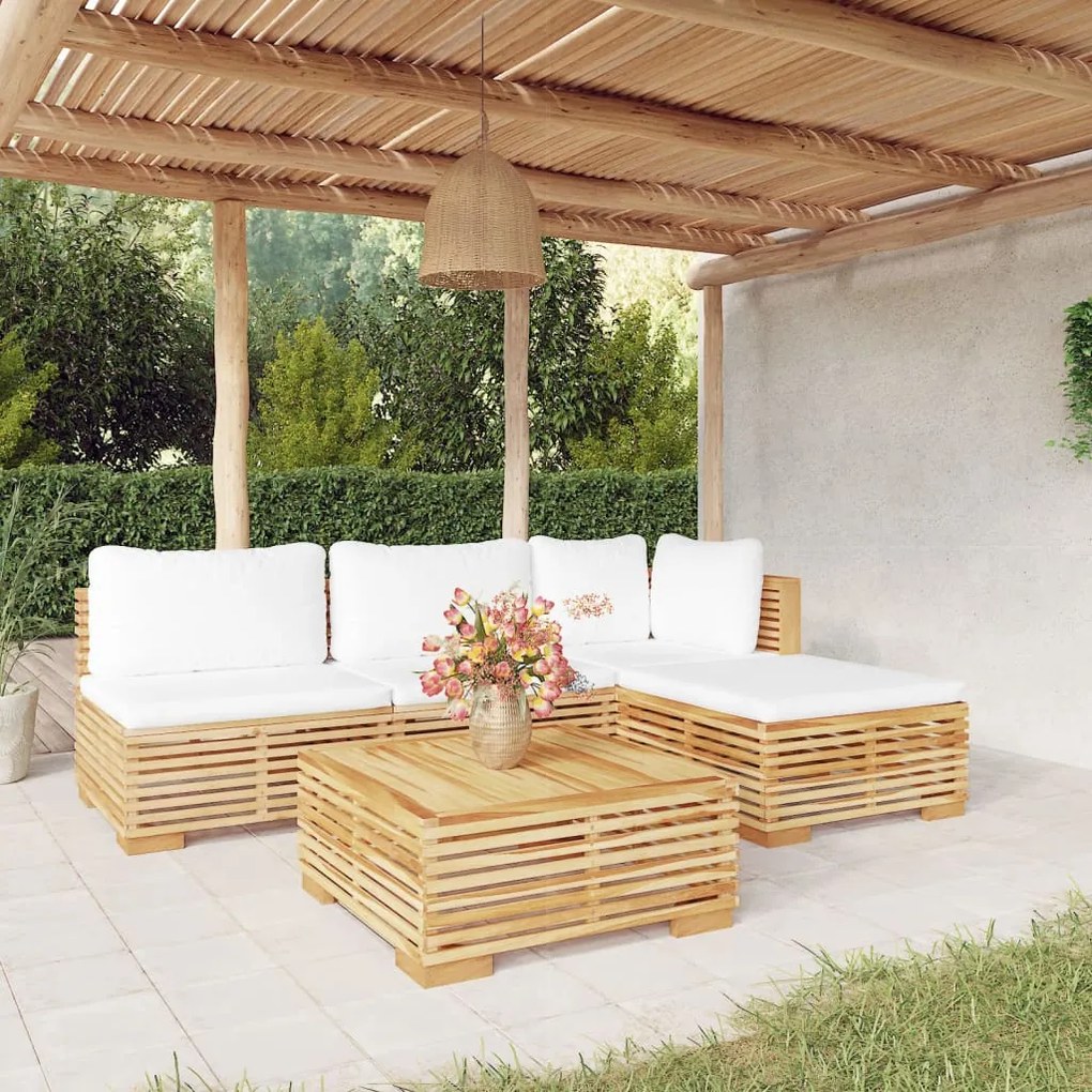 vidaXL 5 pcs conjunto lounge jardim c/ almofadões madeira teca maciça