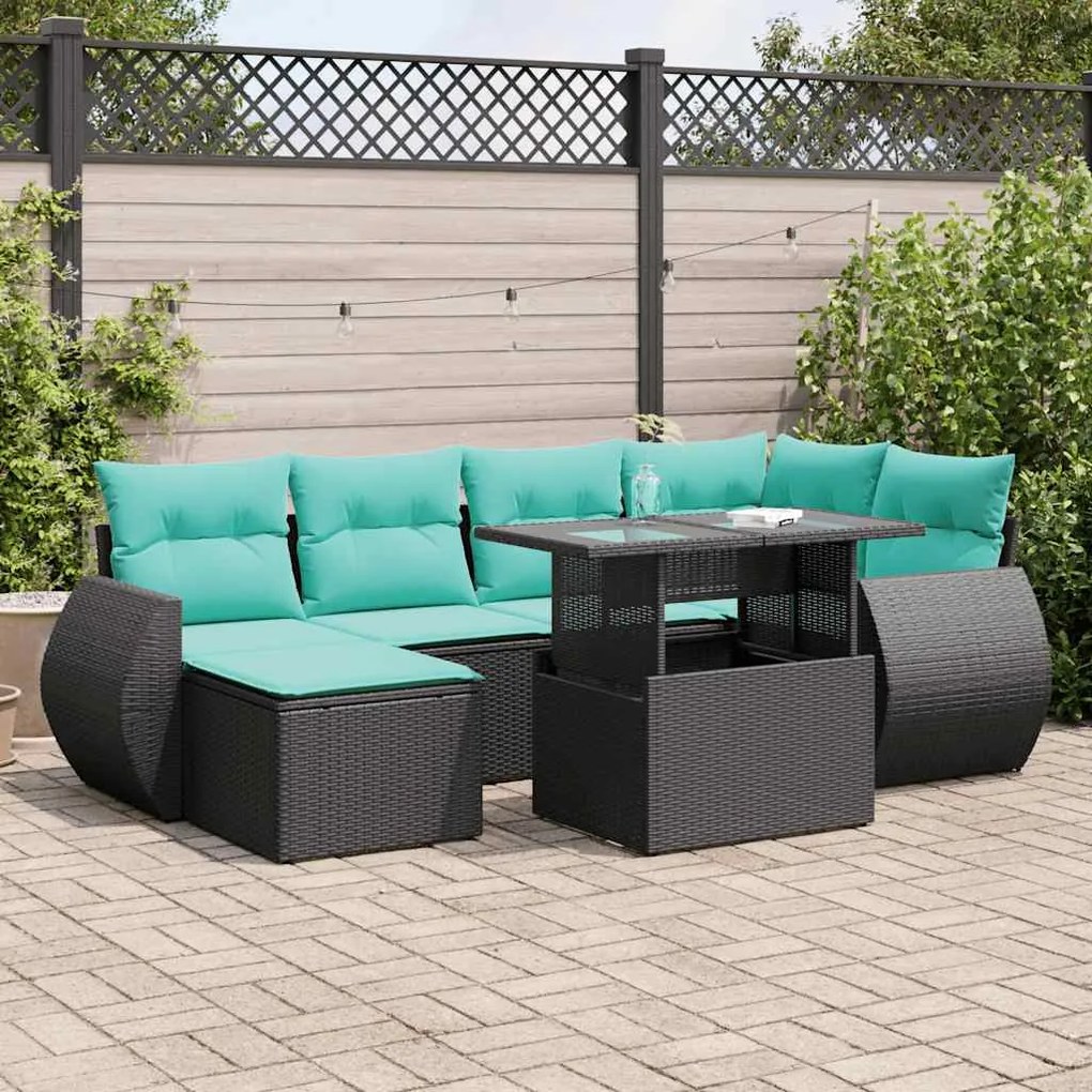 vidaXL 7 pcs conjunto sofás jardim c/ almofadões vime PE/acácia preto