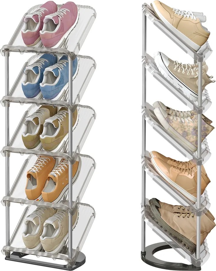 Conjunto de 2 Sapateiras~24,5 x 28,4 x 102,5 cm, estante para sapatos com 5 prateleiras cinzento