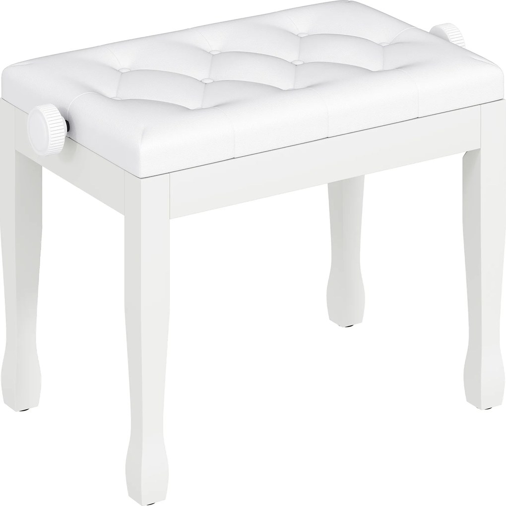 HOMCOM Banco de Piano Altura Ajustável Banco de Piano Assento em Couro Sintético Pernas de Madeira 64x35x55 cm Branco | Aosom Portugal
