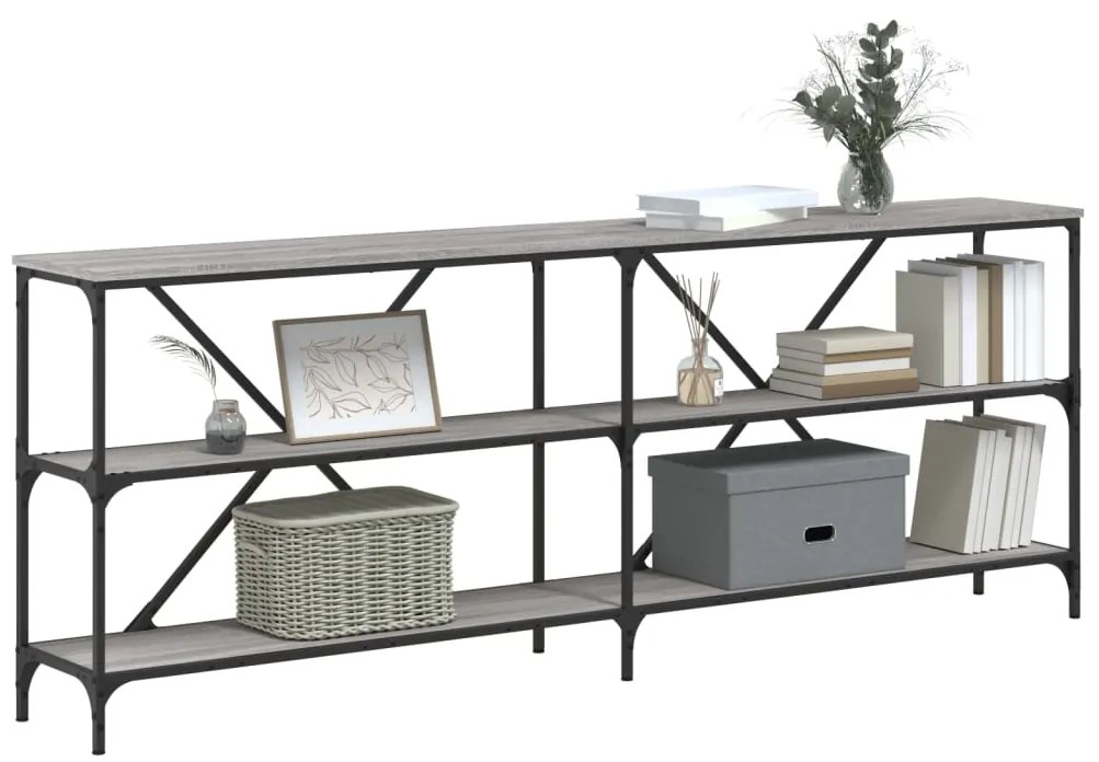Mesa consola 200x30x75 cm derivados madeira/ferro cinza sonoma