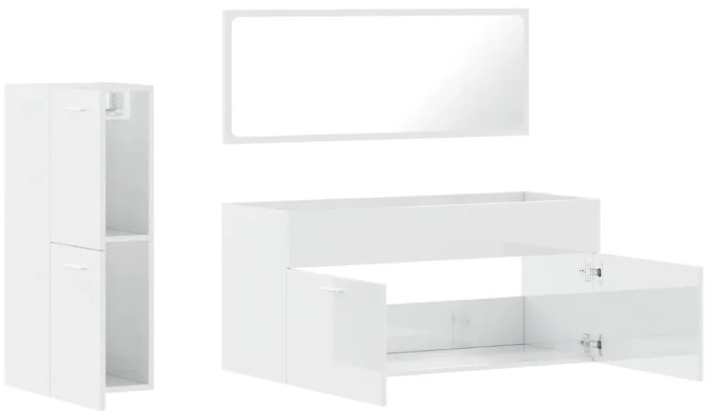 3pcs conj. móveis casa banho derivados madeira branco brilhante