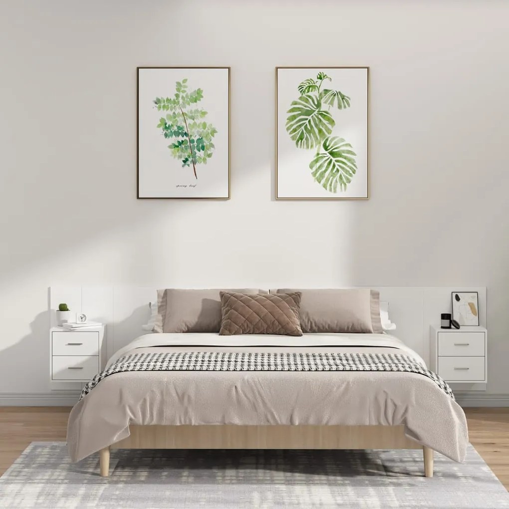 vidaXL Cabeceira cama + armários madeira processada branco