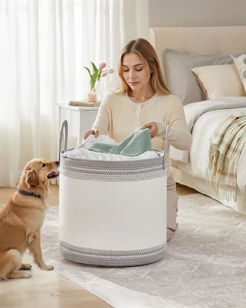 Cesto para roupa suja 90 L com tampa e pega 50 x 50 x 46 cm cinzento
