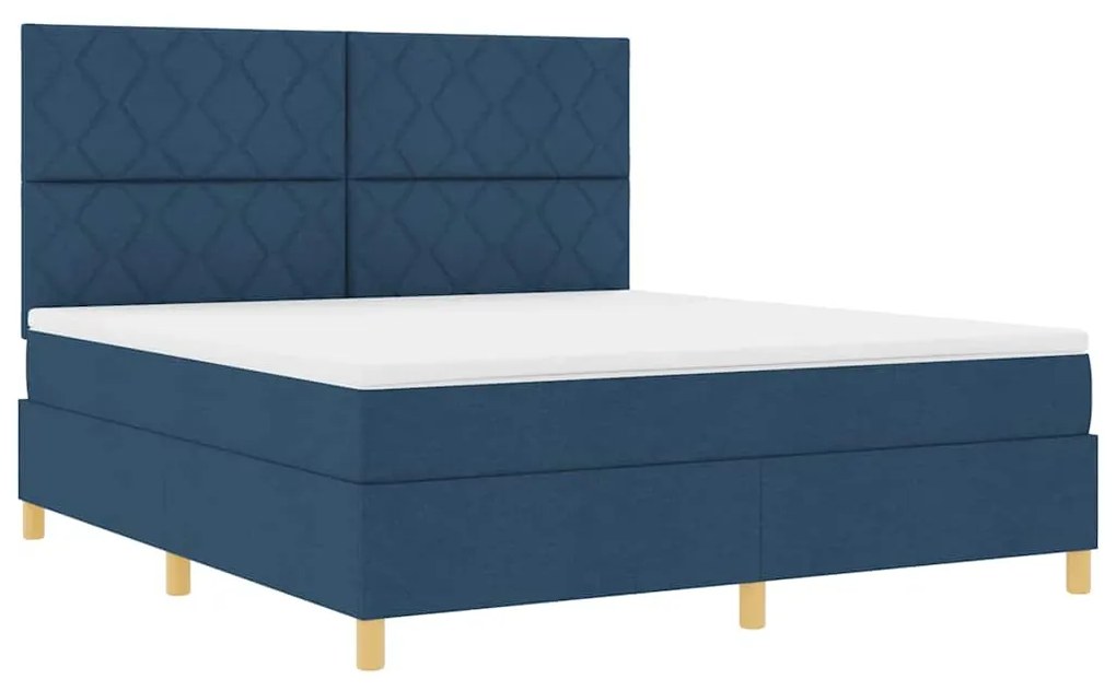 Cama com Box Spring com Colchão e LED Azul 180x200 cm Tecido
