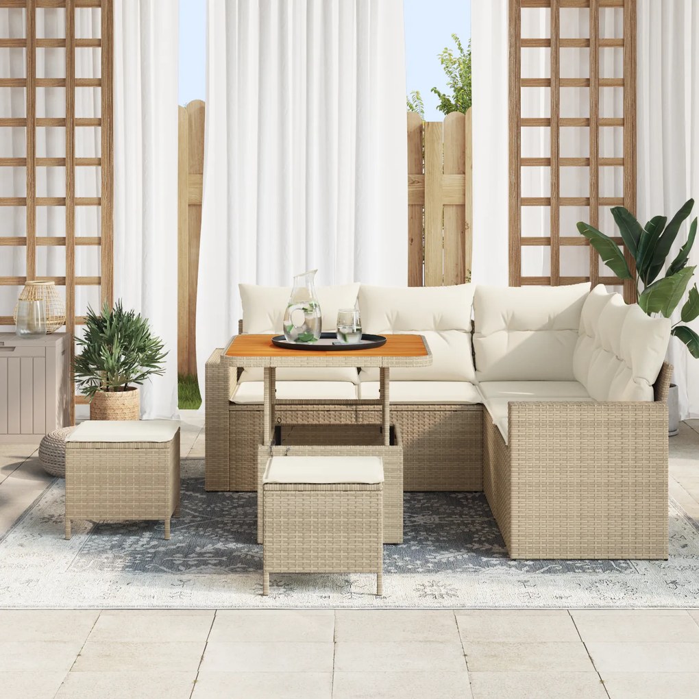 Conjunto de Sofá de Jardim vidaXL com 8 Peças e Almofadas Bege Polirat