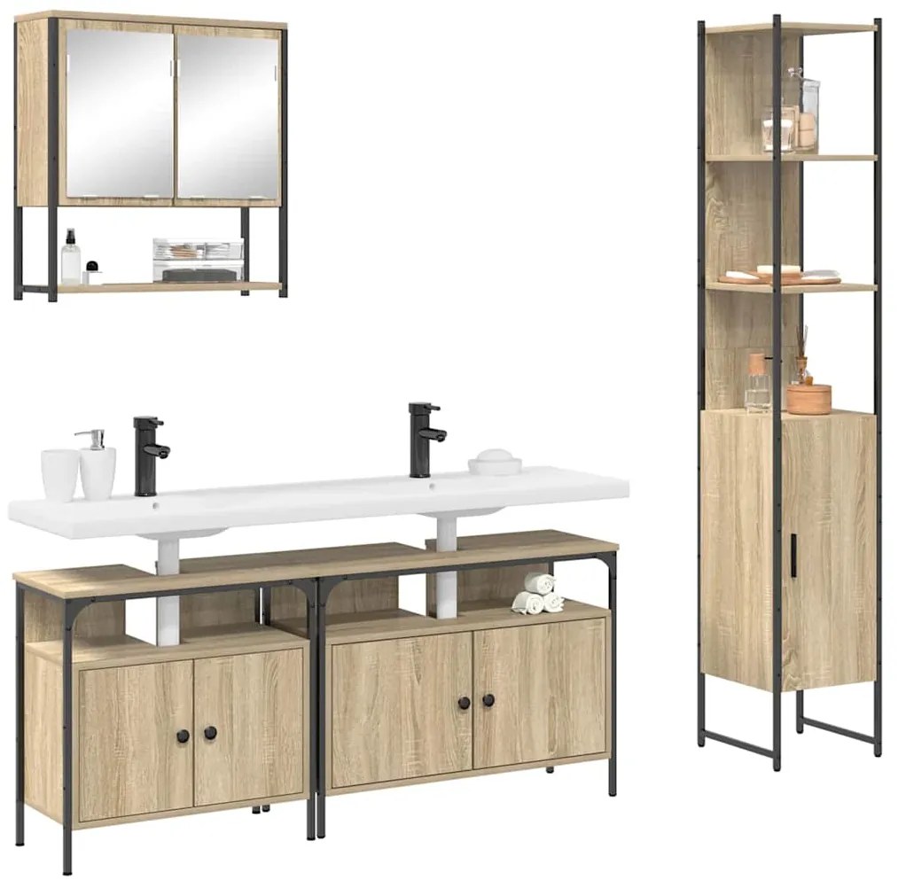 Conjunto de Móveis para Banheiro 4 pcs Carvalho sonoma Médio