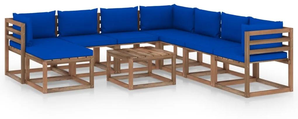3067558 vidaXL 9 pcs conjunto lounge para jardim com almofadões azuis