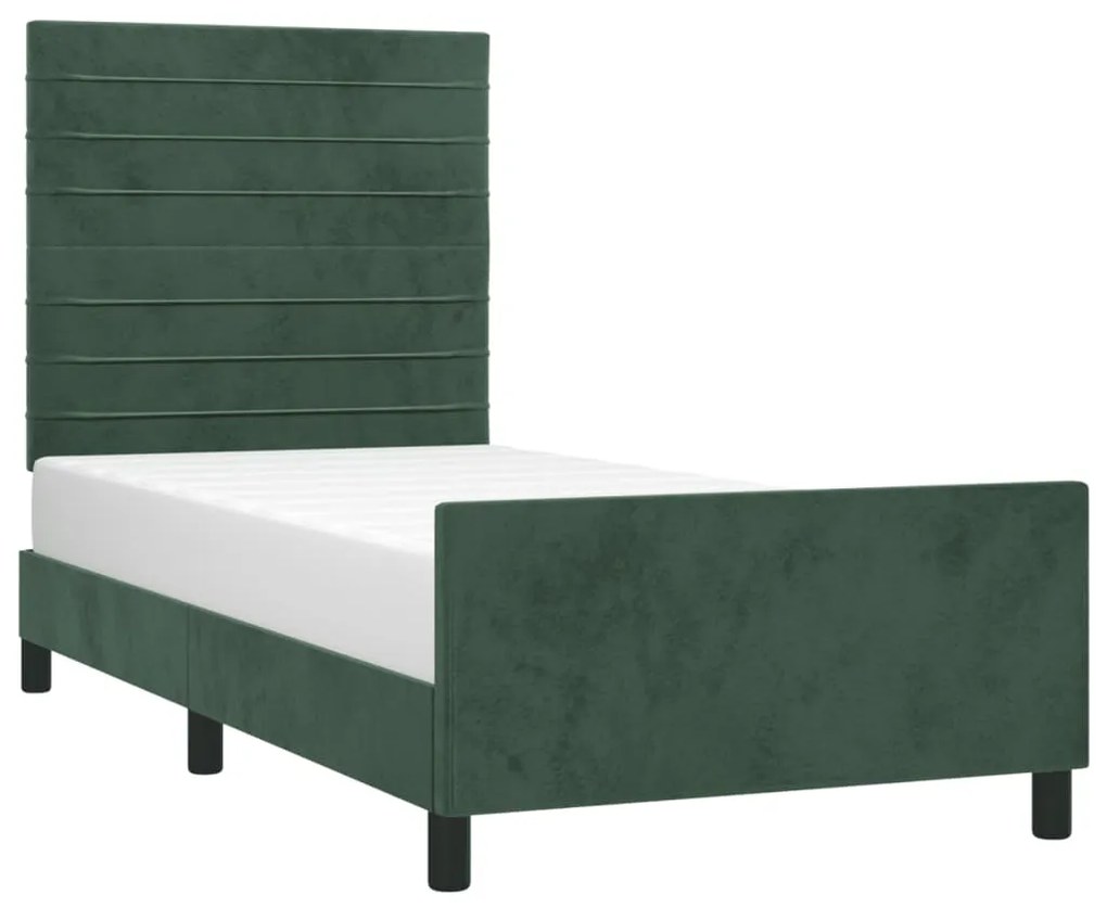 Estrutura de cama c/ cabeceira 90x200 cm veludo verde-escuro