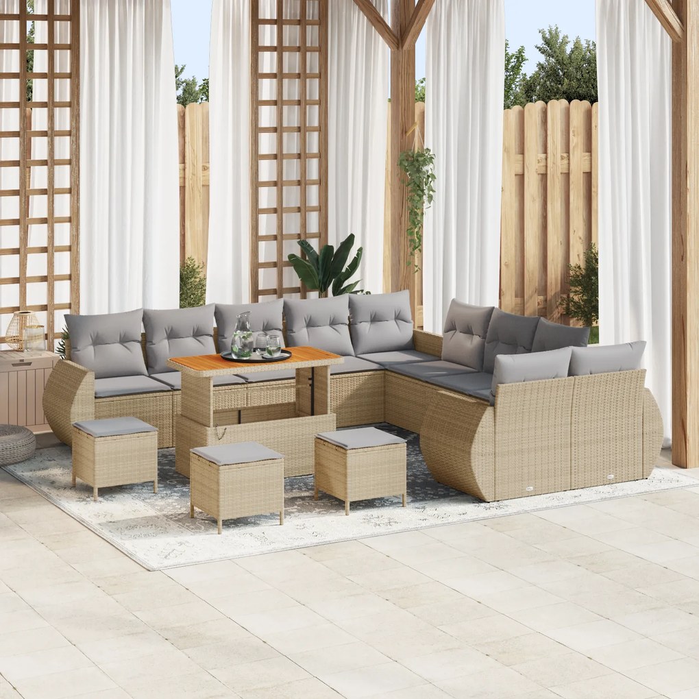 Conjunto de Sofás de Jardim vidaXL de 14 Peças com Almofadas Bege em V