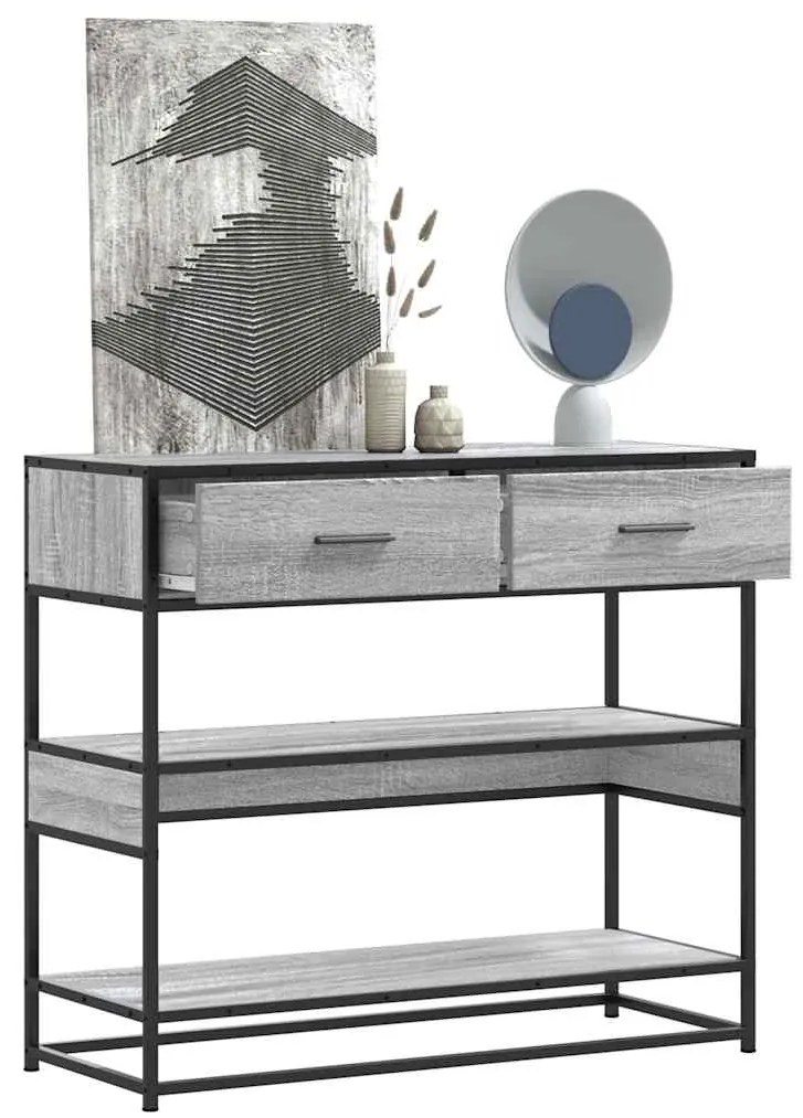 vidaXL Mesa consola 90x35x80 cm derivados de madeira cinzento sonoma