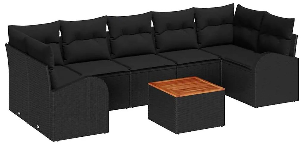 Conjunto de Sofás de Jardim com 8 Peças , Almofadas Pretas, Rattan e P
