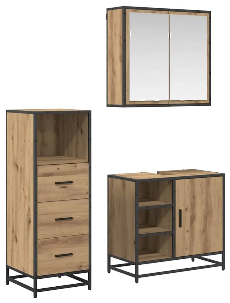 vidaXL Conjunto de Móveis para Banheiro 3 pcs Carvalho Artesanal