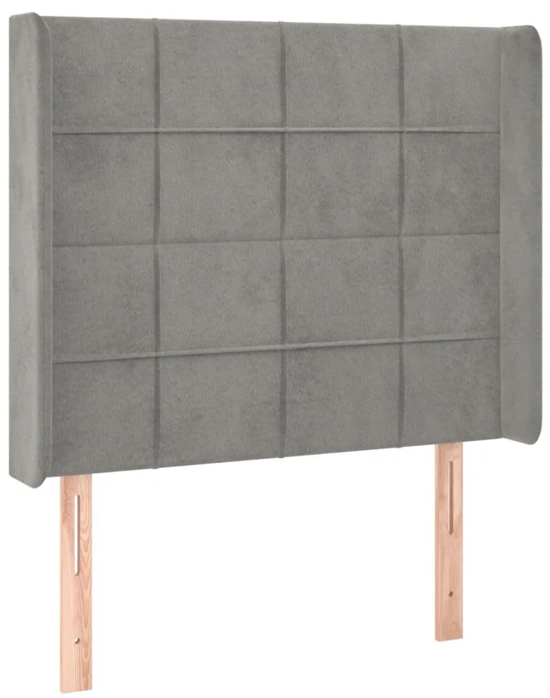 Cabeceira cama c/ luzes LED veludo 83x16x118/128 cm cinza-claro