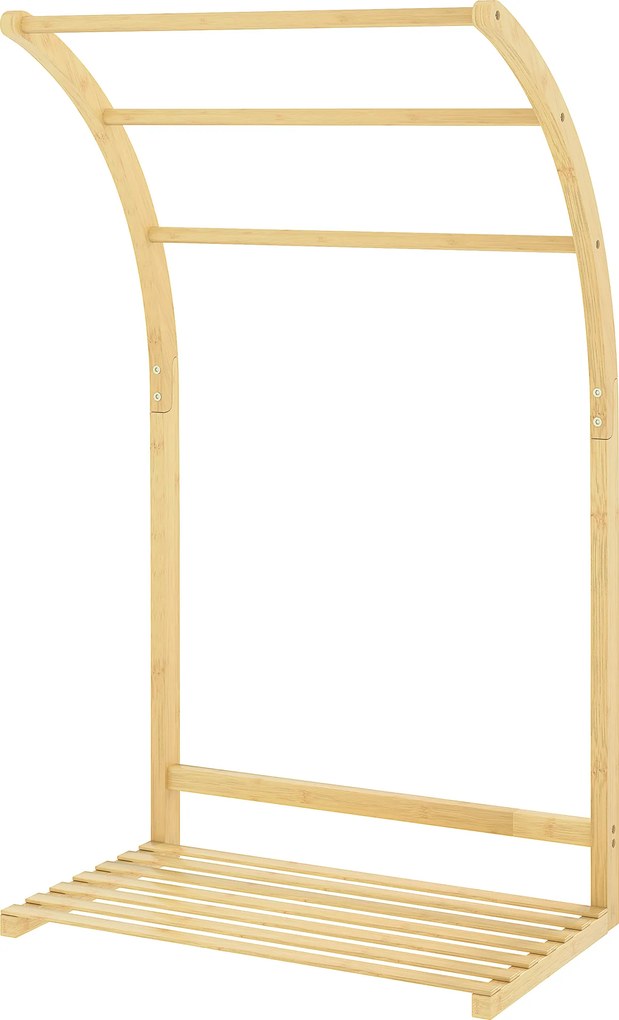 Toalheiro de bambu 50 (L) x 29 (P) x 84 (A) cm com 3 barras e prateleira de arrumação, para a casa de banho e a lavandaria, acabamento natural