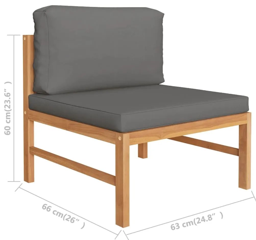 4 pcs conj. lounge jardim c/ almofadões cinzentos teca maciça