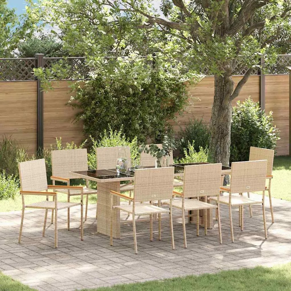 vidaXL Conjunto de Jantar de Jardim 9 Peças Bege em Rattan Sintético