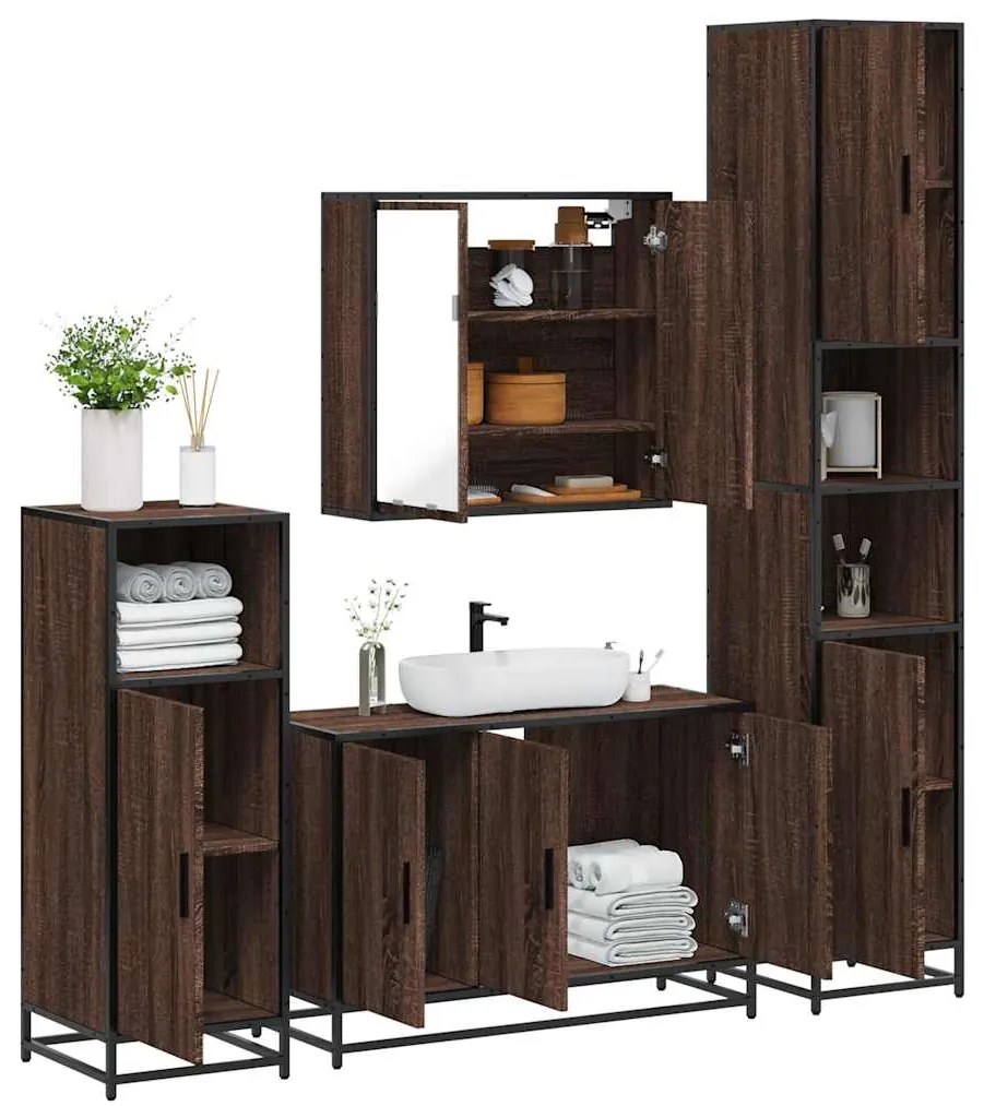vidaXL 4 pcs conj. móveis WC derivados madeira cor carvalho castanho