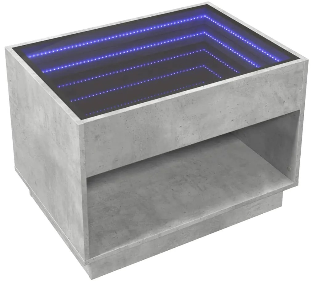 Mesa de centro luzes LED Infinity 70x50x50 cm cinzento cimento