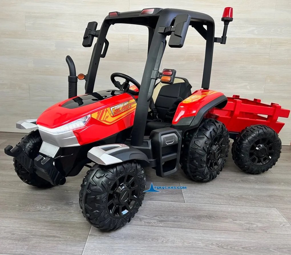 Trator elétrico para crianças Peketrac 5200 com reboque 2.4G 24V, rodas borracha vermelho