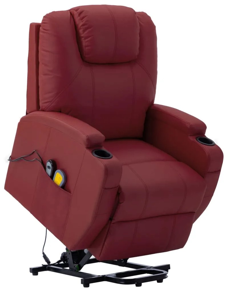 vidaXL Poltrona massagens elevatória couro artificial vermelho tinto