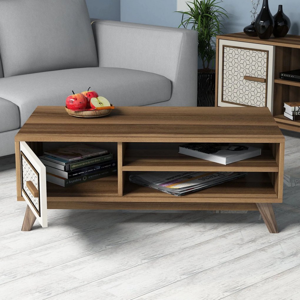 Conjunto de Mobiliário de Sala Ayla – Nogueira e Creme – Diversas Medi