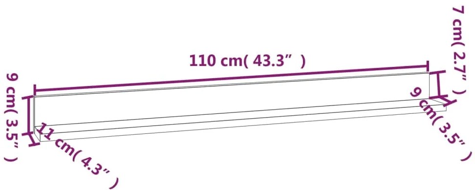 Prateleiras de parede 2 pcs 110x11x9 cm pinho maciço cinzento