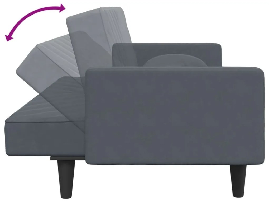 2 pcs conjunto de sofás com almofadas veludo cinzento-escuro