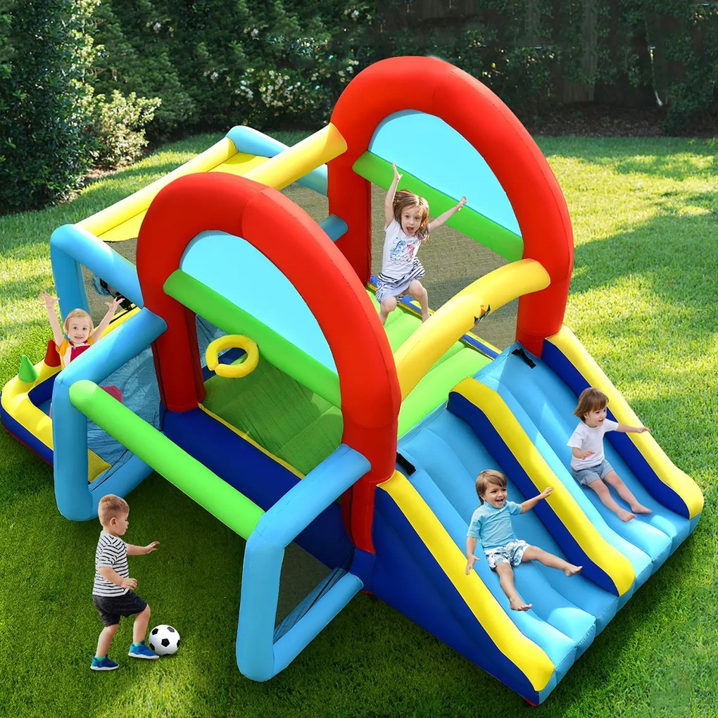 Castelo insuflável com Compressor 450 W para crianças Castelo Insuflável Área de Salto Duplo de Escalada Piscina de Parede de Escalada 424 x 300 x 240