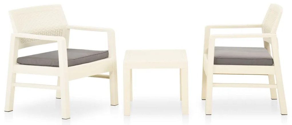 3 pcs conjunto lounge de jardim com almofadões plástico branco