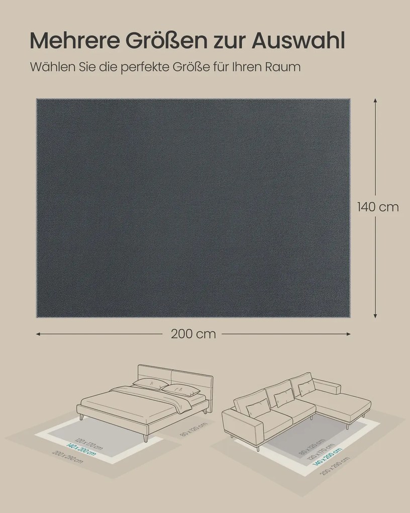 Tapete para sala de estar 140 x 200 cm cinza antracite