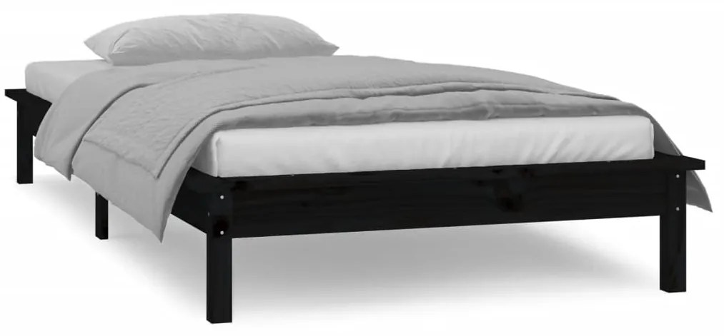 Estrutura cama c/ LED solteiro 75x190 cm madeira maciça preto