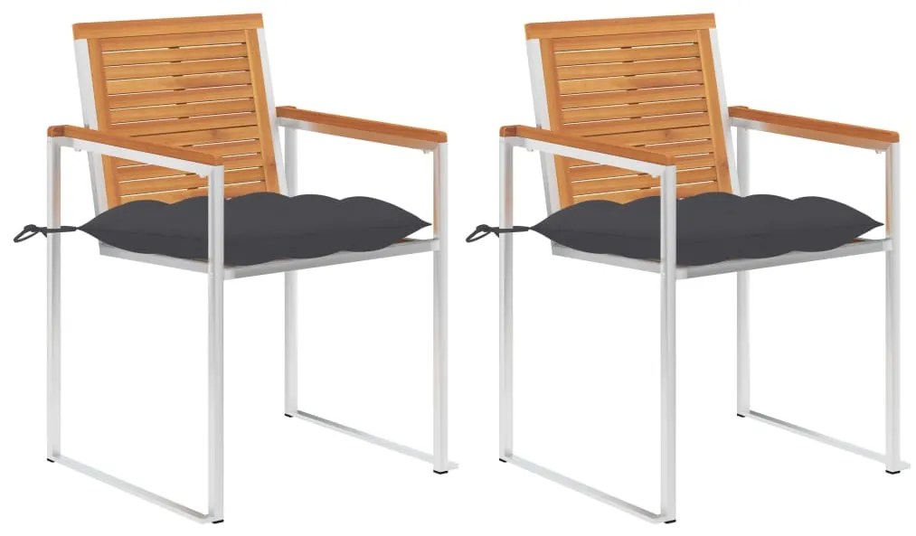 vidaXL Cadeiras de jardim com almofadões 2 pcs acácia maciça e aço