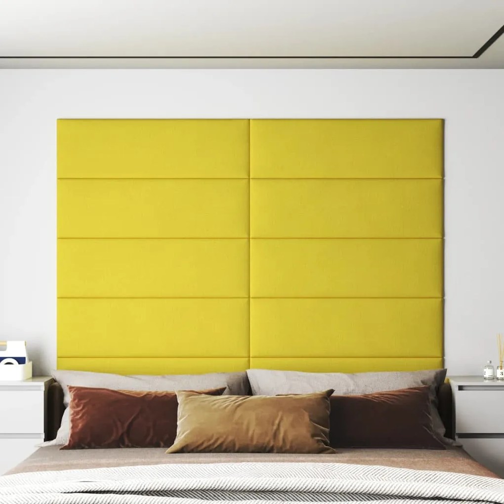 vidaXL Painel de parede 12 pcs 90x30 cm tecido 3,24 m² amarelo-claro