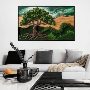 Autocolante retangular Árvore da Vida - Raízes esmeralda e douradas