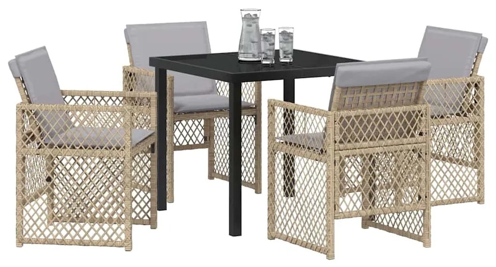 Conjunto de Jantar de Jardim com 5 Peças e Almofadas Bege de Poliéster