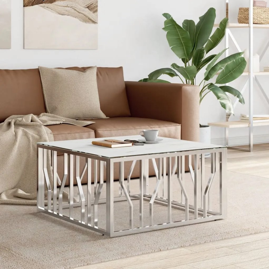 vidaXL Mesa de centro 80x80x40 cm aço inoxidável e vidro prateado