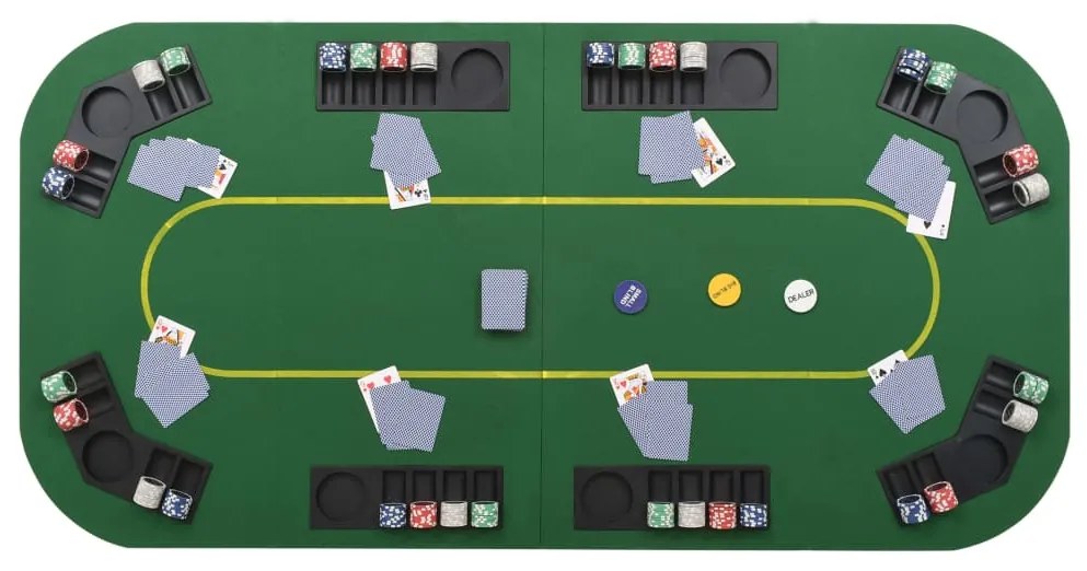 Tabuleiro póquer dobrável em 4 p/ 8 jogadores retangular verde