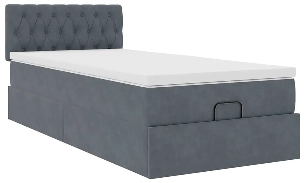 Estrutura de cama otomana com colchão cinza escuro veludo