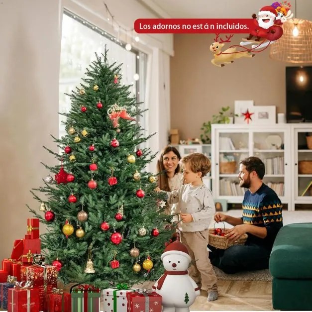 Árvore de Natal pré-iluminada com dobradiças, 183 cm, 280 luzes LED quentes/brancas (DECORAÇÕES NÃO INCLUIDAS), 8 modos, 788 ramos, base metálica Verd