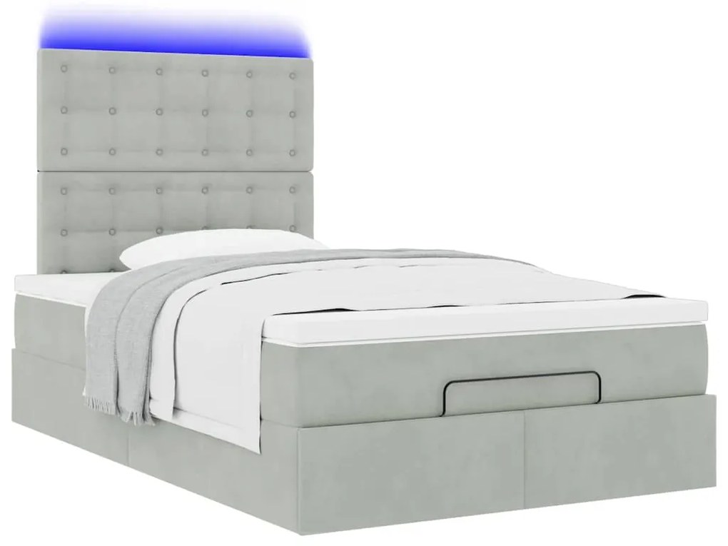 Estrutura de cama otomana com colchões cinza claro Veludo