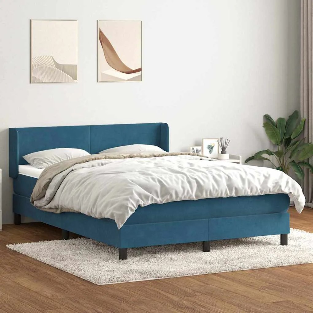 vidaXL Cama com molas/colchão 160x220 cm veludo azul-escuro