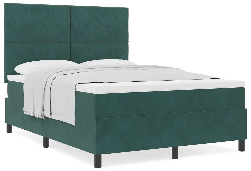 Cama Box com Colchão vidaXL Verde Escuro 140x190 cm Veludo