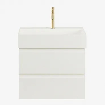 Conjunto De Móvel De Casa De Banho Suspenso Em Madeira E Folha De Freixo Com Lavatório Integrado Ona Branco & Sem Espelho - Sklum