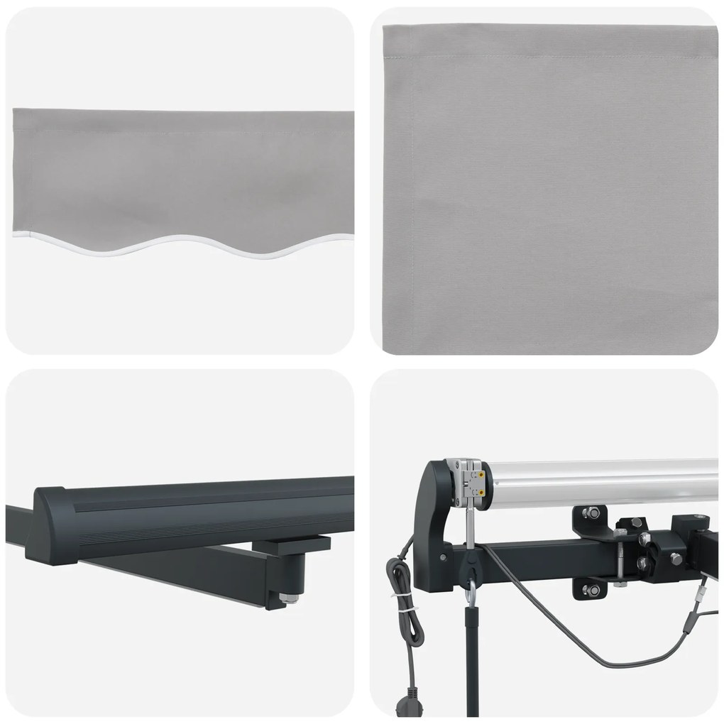 Toldo Retrátil Automático vidaXL com LED Cinzento-claro 600x300 cm