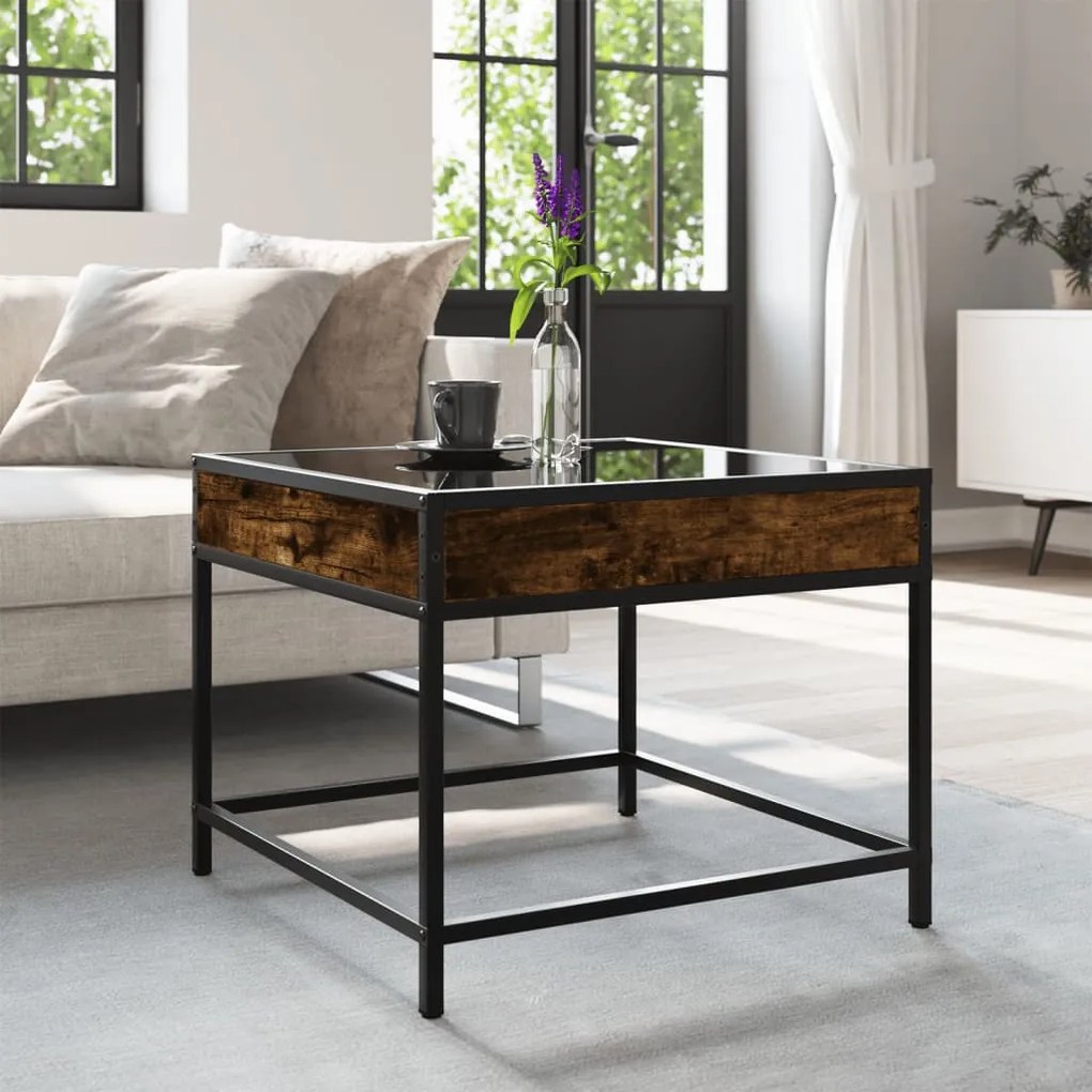 Mesa de centro luzes LED Infinity 50x50x41 cm carvalho fumado