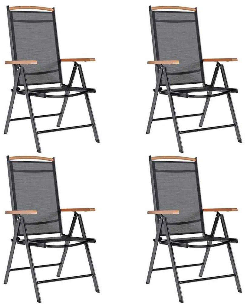 Cadeiras de jardim dobráveis 4 pcs alumínio e textilene preto