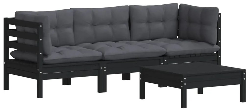 4 pcs conjunto lounge jardim c/ almofadões pinho antracite