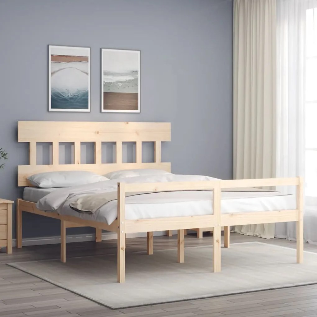 Cama para idosos com cabeceira 160x200 cm madeira maciça