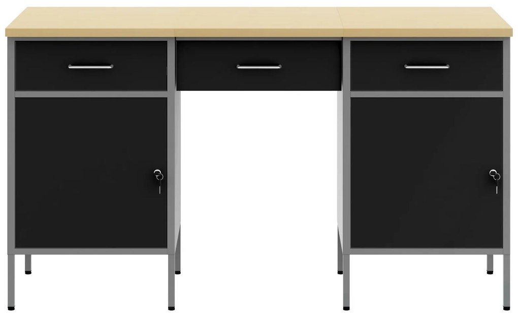 Conjunto de Armários e Mesa de Trabalho em 3 Peças VidaXL Preto em Mad